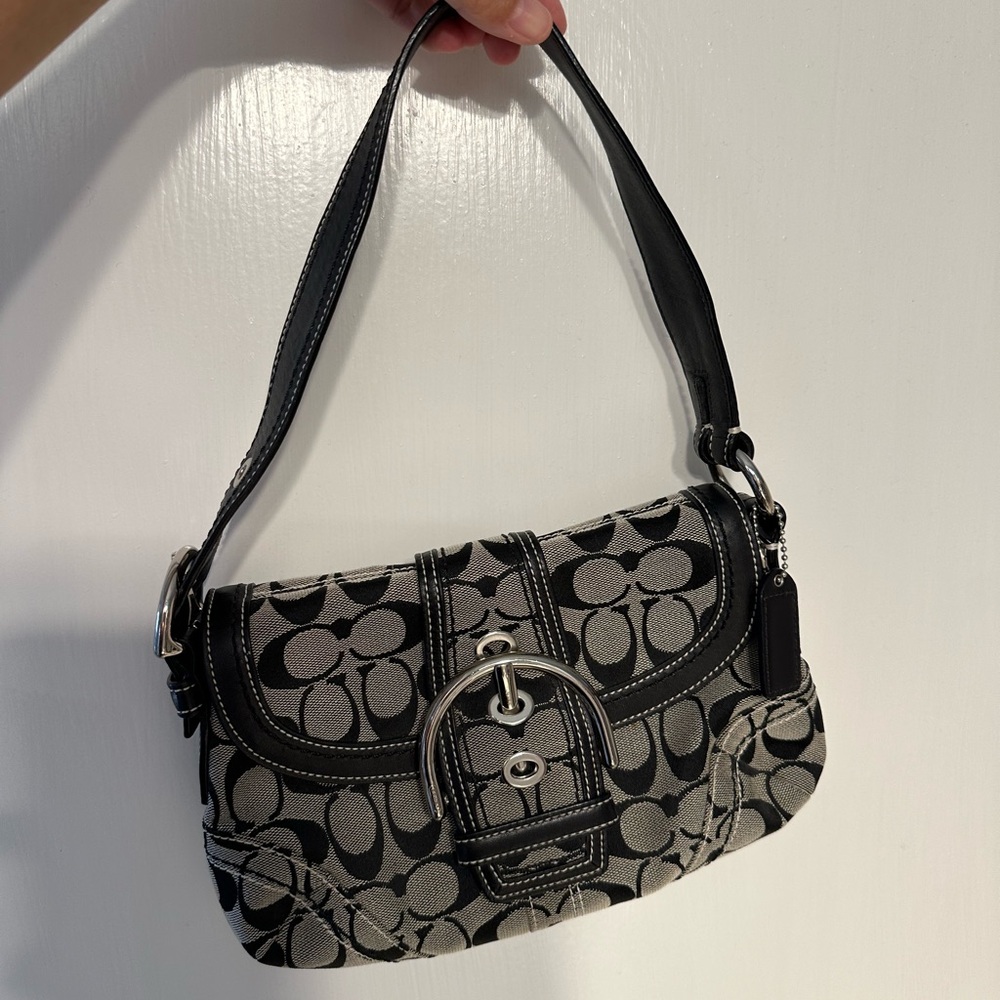 COACH SUFFLETTE Y2K style Black and Gray Signature Shoulder Bag